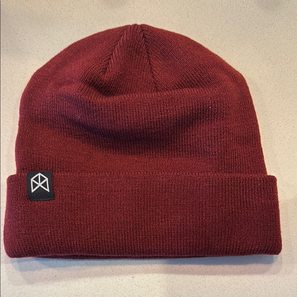 Red Knitted Beanie Hat with Cuffed Design